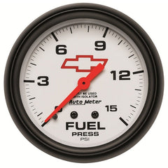AutoMeter - AutoMeter Gauge Fuel Press 2-5/8in. 15PSI Mech W/Isolator Chevy Red Bowtie White - Demon Performance