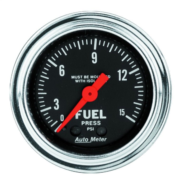 AutoMeter - AutoMeter Gauge Fuel Pressure 2-1/16in. 15PSI Mech. W/Isolator Traditional Chrome - Demon Performance