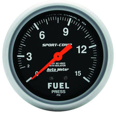 AutoMeter - AutoMeter Gauge Fuel Pressure 2-5/8in. 15PSI Mechanical W/Isolator Sport-Comp - Demon Performance
