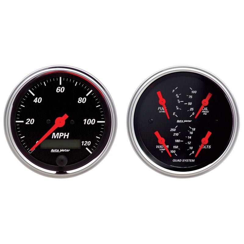 AutoMeter - AutoMeter Gauge Kit 2 Pc. Quad & Speedometer 3-3/8in. Designer Black - Demon Performance