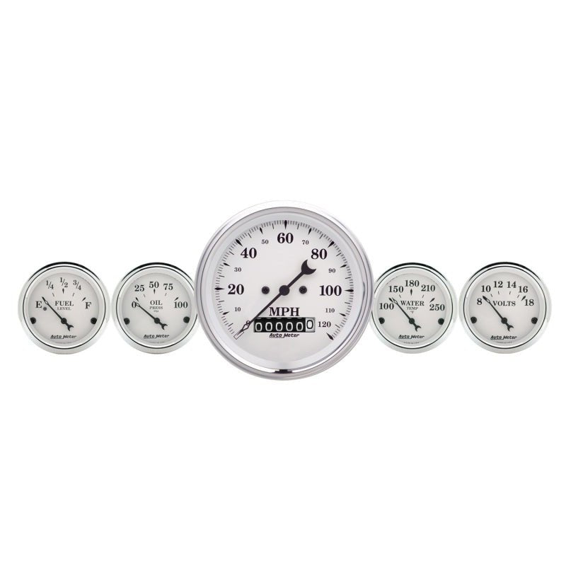 AutoMeter - AutoMeter Gauge Kit 2 Pc. Quad & Speedometer 3-3/8in. Old Tyme White - Demon Performance