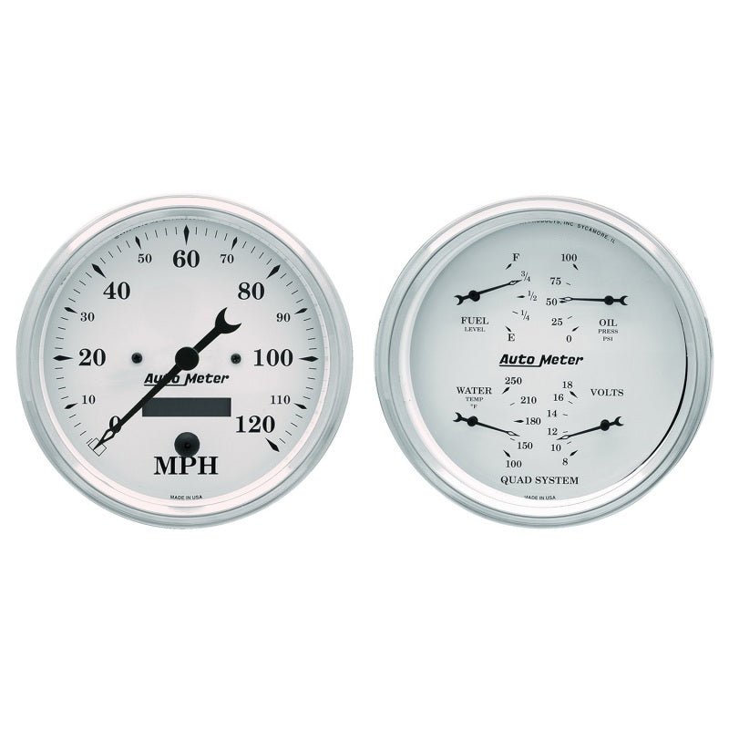 AutoMeter - AutoMeter Gauge Kit 2 Pc. Quad & Speedometer 5in. Old Tyme White - Demon Performance
