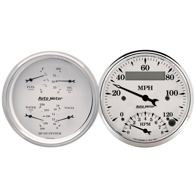 AutoMeter - AutoMeter Gauge Kit 2 Pc. Quad & Tach/Speedo 3-3/8in. Old Tyme White - Demon Performance