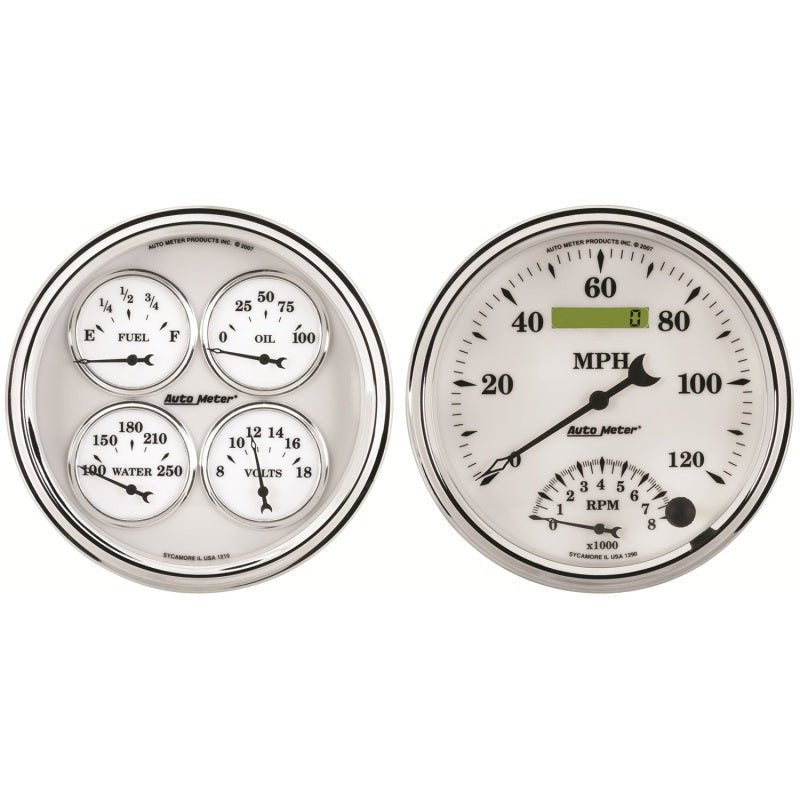 AutoMeter - AutoMeter Gauge Kit 2 Pc. Quad & Tach/Speedo 5in. Old Tyme White II - Demon Performance