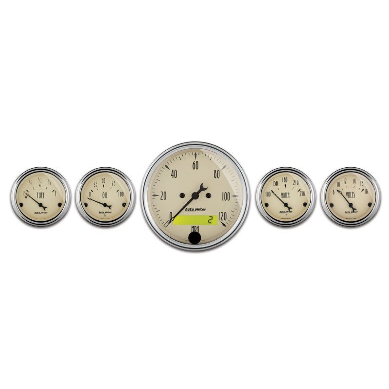 AutoMeter - AutoMeter Gauge Kit 5 Pc. 3-1/8in. & 2-1/16in. Elec. Speedometer Antique Beige - Demon Performance