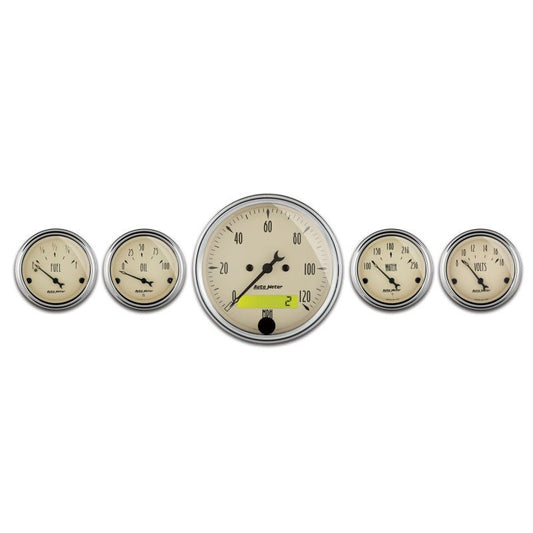 AutoMeter - AutoMeter Gauge Kit 5 Pc. 3-1/8in. & 2-1/16in. Elec. Speedometer Antique Beige - Demon Performance