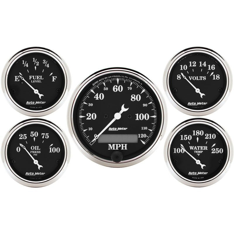 AutoMeter - AutoMeter Gauge Kit 5 Pc. 3-1/8in. & 2-1/16in. Elec. Speedometer Old Tyme Black - Demon Performance