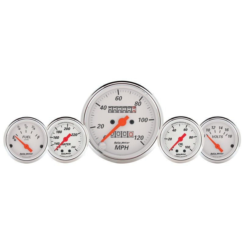 AutoMeter - AutoMeter Gauge Kit 5 Pc. 3-1/8in. & 2-1/16in. Mech. Speedo. Wtmp & Oilp Arctic Wht - Demon Performance