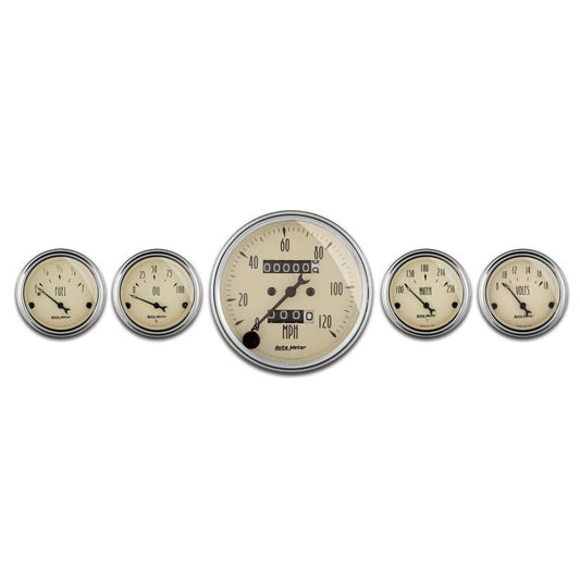 AutoMeter - AutoMeter Gauge Kit 5 Pc. 3-1/8in. & 2-1/16in. Mech. Speedometer Antique Beige - Demon Performance