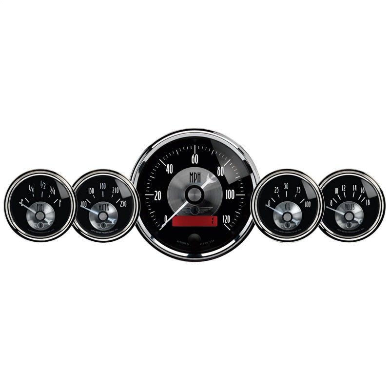 AutoMeter - AutoMeter Gauge Kit 5 Pc 3-3/8in. & 2-1/16in. Elec Speedo W/Lcd Odo Prestige Blk. Diamond - Demon Performance
