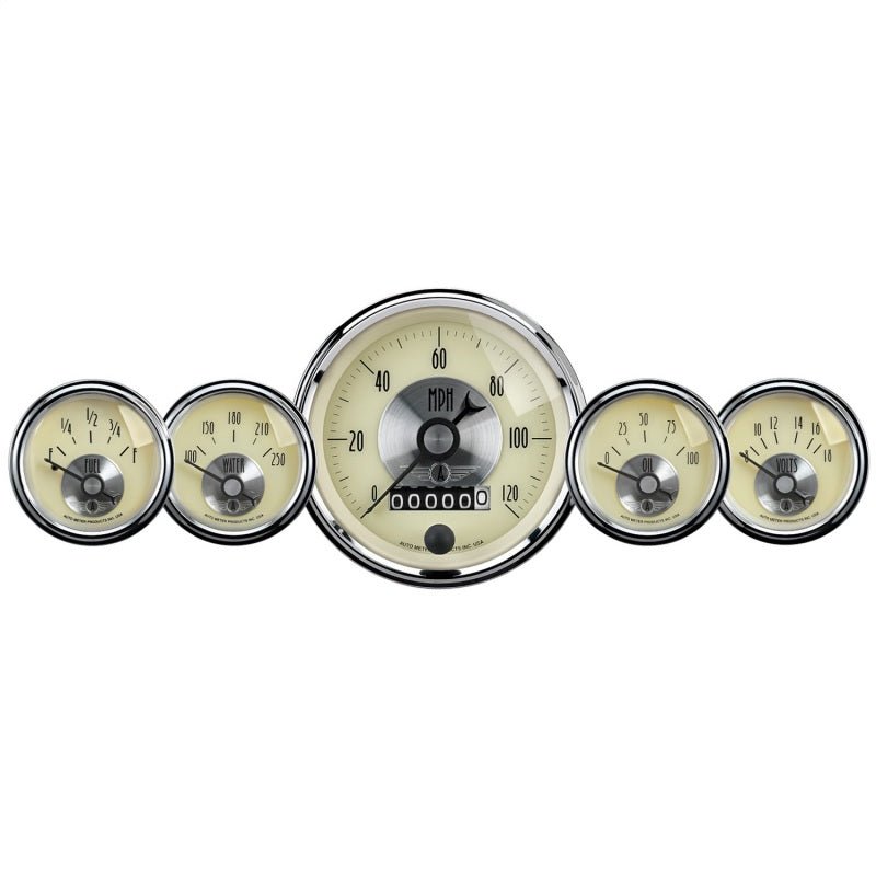 AutoMeter - AutoMeter Gauge Kit 5 Pc 3-3/8in. & 2-1/16in. Elec Speedo W/Wheel Odo Prestige Antq. Ivory - Demon Performance