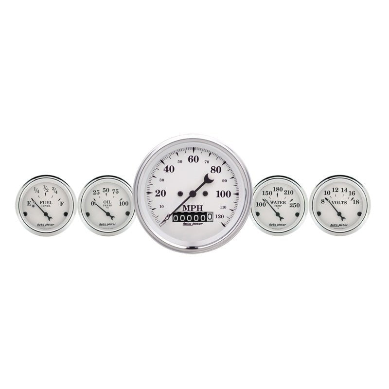 AutoMeter - AutoMeter Gauge Kit 5 Pc. 3-3/8in. & 2-1/16in. Elec. Speedometer Old Tyme White - Demon Performance