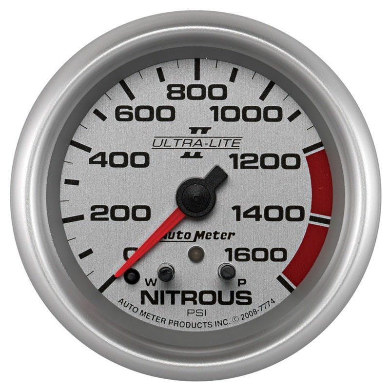 AutoMeter - AutoMeter Gauge Nitrous Press 2-5/8in. 1600PSI Stepper Motor W/ Pk & Wrn Ultra-Lite II - Demon Performance