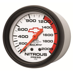 AutoMeter - AutoMeter Gauge Nitrous Pressure 2-5/8in. 2000PSI Mechanical Chevy Red Bowtie White - Demon Performance