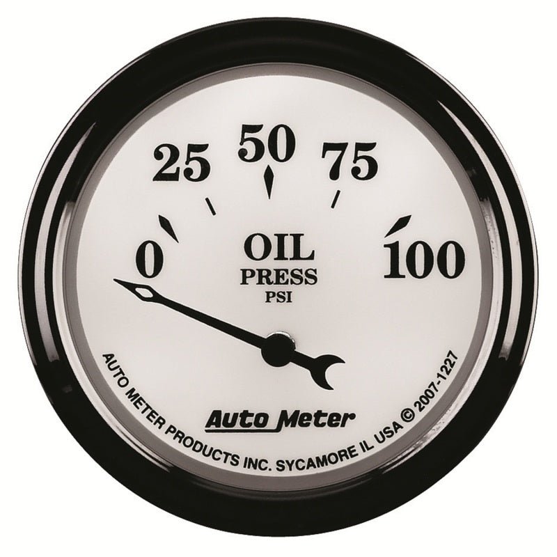 AutoMeter - AutoMeter Gauge Oil Press 2-1/16in. 100PSI Elec Old Tyme White II - Demon Performance