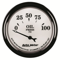 AutoMeter - AutoMeter Gauge Oil Press 2-1/16in. 100PSI Elec Old Tyme White II - Demon Performance