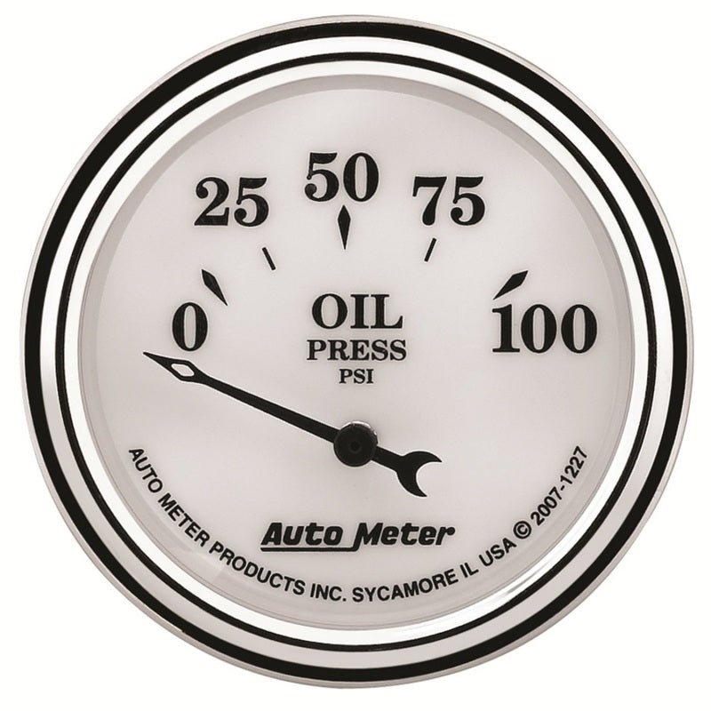 AutoMeter - AutoMeter Gauge Oil Press 2-1/16in. 100PSI Elec Old Tyme White II - Demon Performance