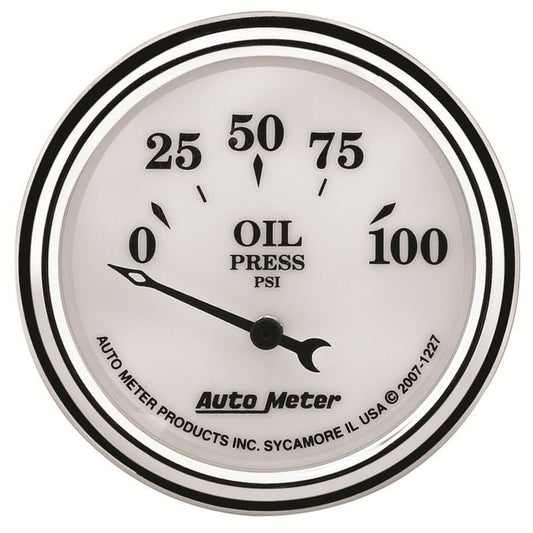 AutoMeter - AutoMeter Gauge Oil Press 2-1/16in. 100PSI Elec Old Tyme White II - Demon Performance