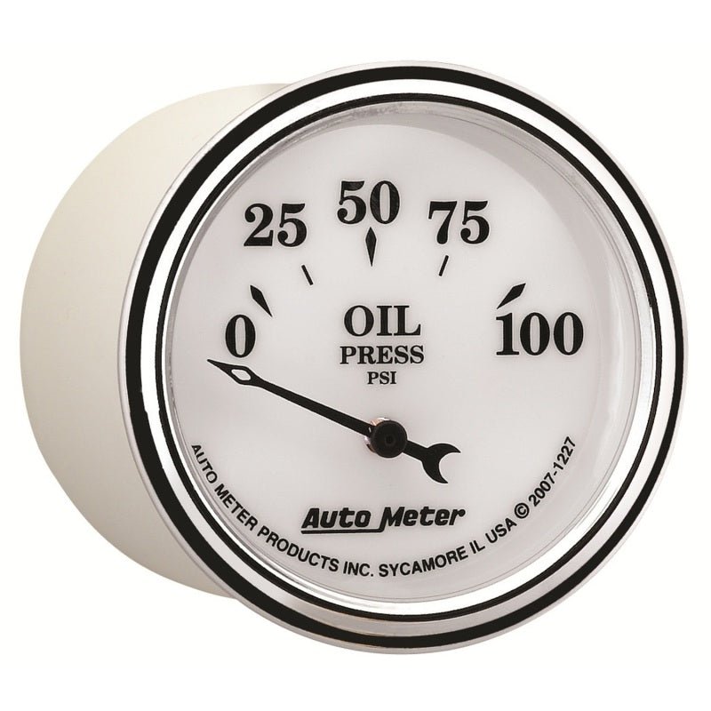 AutoMeter - AutoMeter Gauge Oil Press 2-1/16in. 100PSI Elec Old Tyme White II - Demon Performance