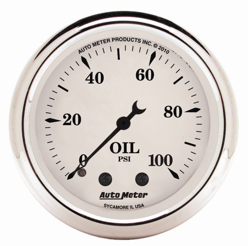 AutoMeter - AutoMeter Gauge Oil Press 2-1/16in. 100PSI Mech Old Tyme White - Demon Performance
