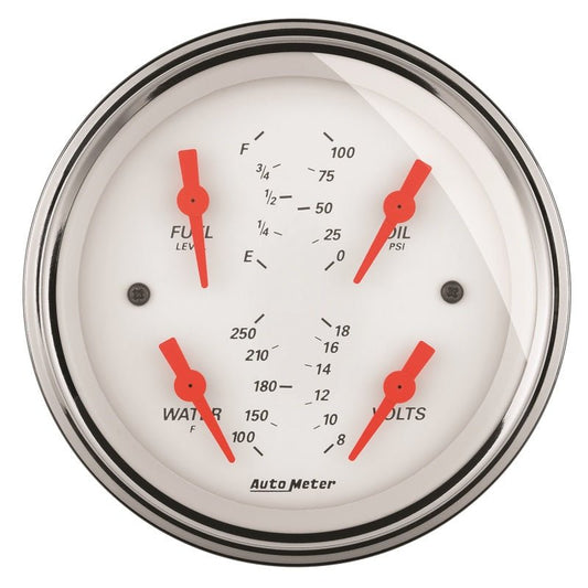 AutoMeter - AutoMeter Gauge Quad 3-3/8in. 0 Ohm(e) to 90 Ohm(f)Elec Arctic White - Demon Performance