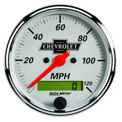 AutoMeter - AutoMeter Gauge Speedo 3-1/8in. 120MPH Elec Prog W/ Lcd Odo Chevrolet Heritage Bowtie - Demon Performance