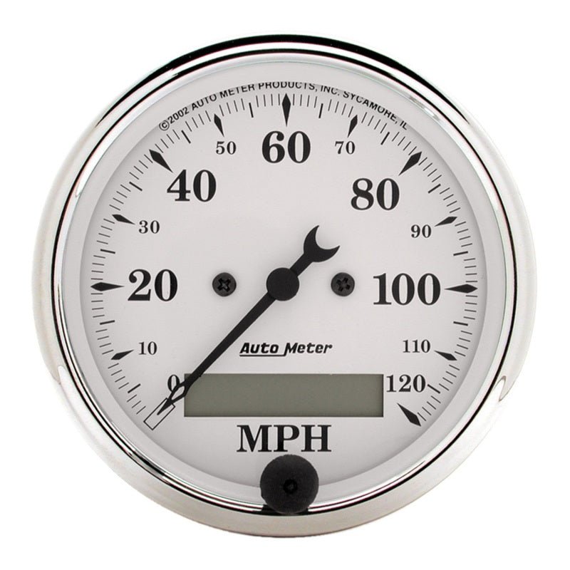 AutoMeter - AutoMeter Gauge Speedo. 3-1/8in. 120MPH Elec. Prog. W/ Lcd Odo Old Tyme White - Demon Performance