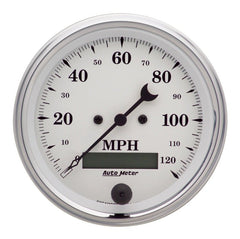 AutoMeter - AutoMeter Gauge Speedo. 3-3/8in. 120MPH Elec. Prog. W/ Lcd Odo Old Tyme White - Demon Performance