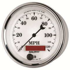 AutoMeter - AutoMeter Gauge Speedometer 3-3/8in. 120MPH Elec. Prog. W/ Lcd Odo Old Tyme Wht II - Demon Performance