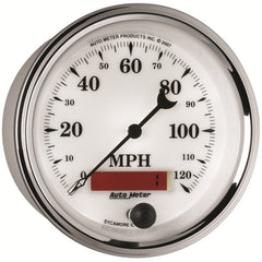 AutoMeter - AutoMeter Gauge Speedometer 3-3/8in. 120MPH Elec. Prog. W/ Lcd Odo Old Tyme Wht II - Demon Performance