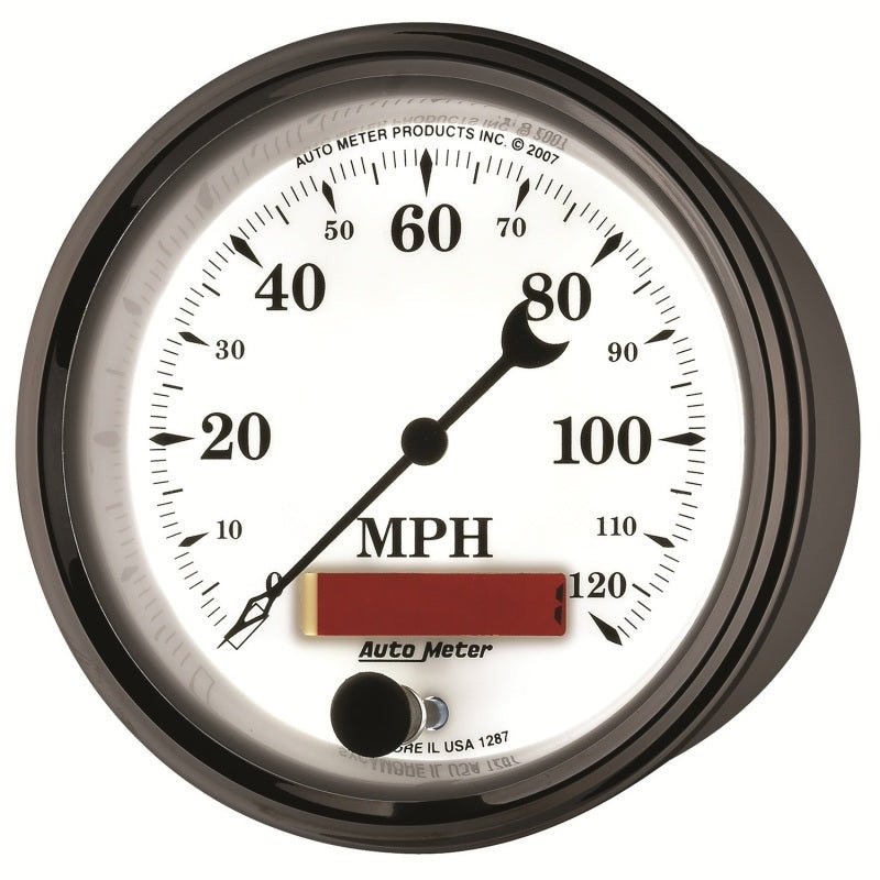 AutoMeter - AutoMeter Gauge Speedometer 3-3/8in. 120MPH Elec. Prog. W/ Lcd Odo Old Tyme Wht II - Demon Performance