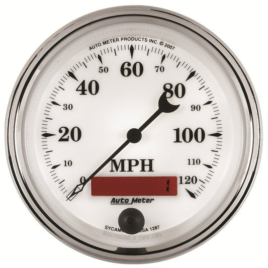 AutoMeter - AutoMeter Gauge Speedometer 3-3/8in. 120MPH Elec. Prog. W/ Lcd Odo Old Tyme Wht II - Demon Performance