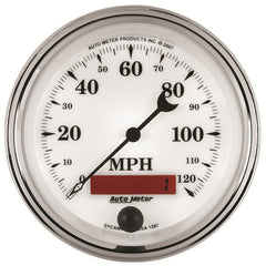 AutoMeter - AutoMeter Gauge Speedometer 3-3/8in. 120MPH Elec. Prog. W/ Lcd Odo Old Tyme Wht II - Demon Performance