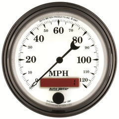 AutoMeter - AutoMeter Gauge Speedometer 3-3/8in. 120MPH Elec. Prog. W/ Lcd Odo Old Tyme Wht II - Demon Performance