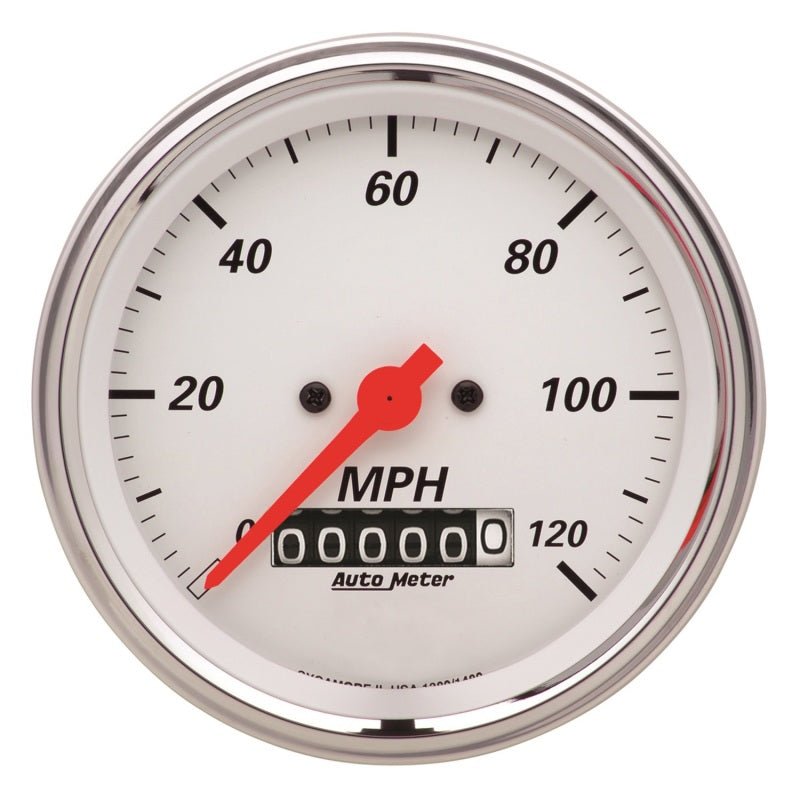 AutoMeter - AutoMeter Gauge Speedometer 3-3/8in. 120MPH Elec. Prog. W/ Wheel Odo Arctic White - Demon Performance