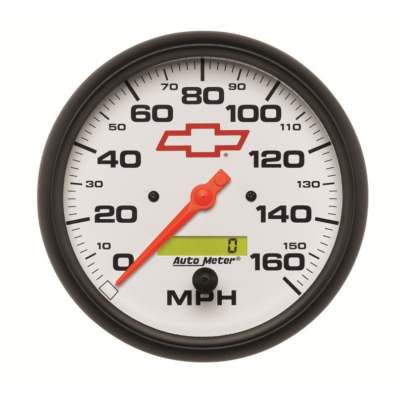 AutoMeter - AutoMeter Gauge Speedometer 5in. 160MPH Elec. Programmable Chevy Red Bowtie White - Demon Performance