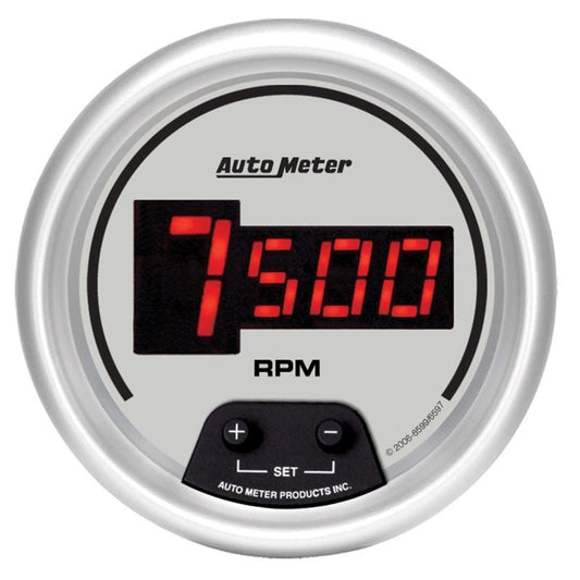 AutoMeter - AutoMeter Gauge Tach 3-3/8in. 10K RPM In-Dash Digital Silver Dial W/ Red Led - Demon Performance