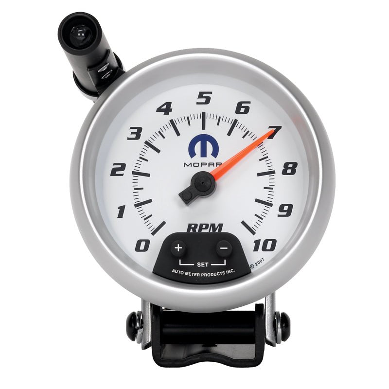 AutoMeter - AutoMeter Gauge Tachometer 3-3/4in. 10K RPM Pedestal W/ Ext. Quick-Lite White Mopar - Demon Performance