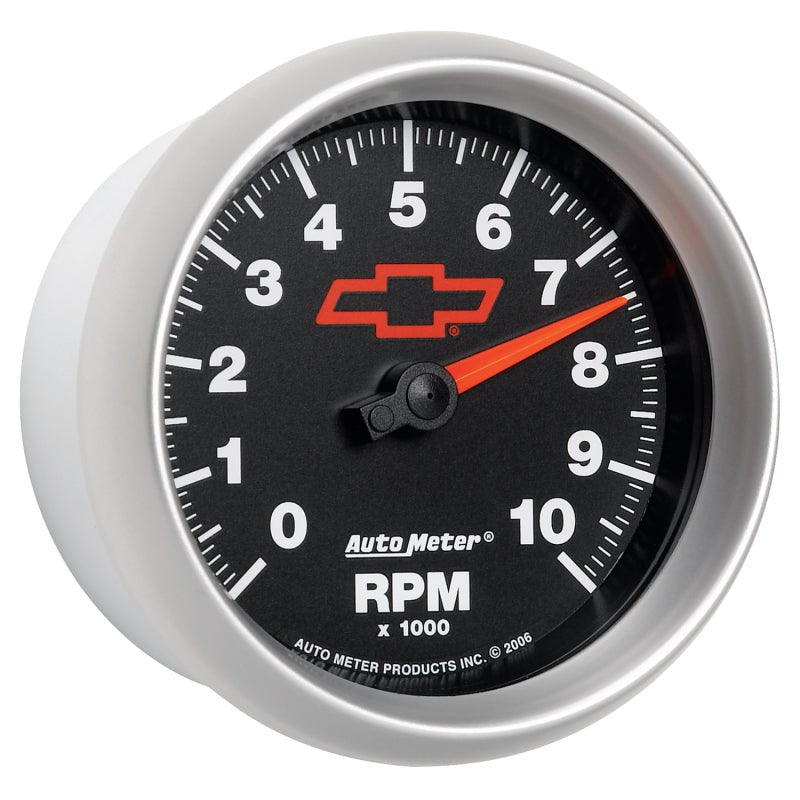 AutoMeter - AutoMeter Gauge Tachometer 3-3/8in. 10K RPM In-Dash Chevy Red Bowtie Black - Demon Performance