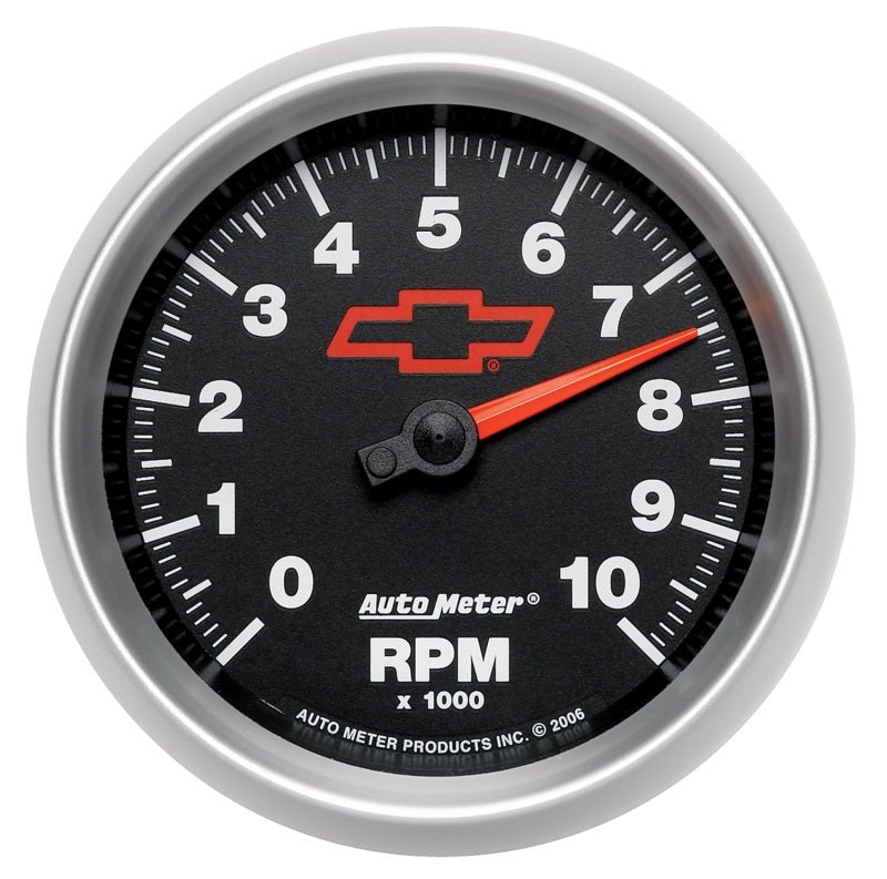 AutoMeter - AutoMeter Gauge Tachometer 3-3/8in. 10K RPM In-Dash Chevy Red Bowtie Black - Demon Performance