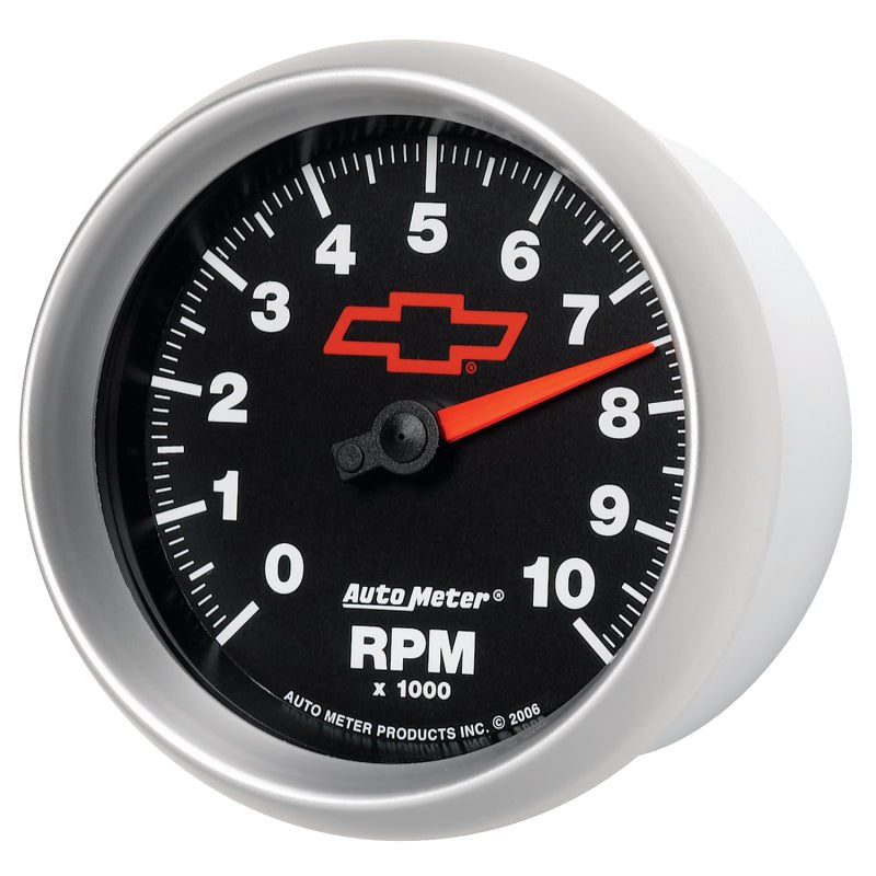 AutoMeter - AutoMeter Gauge Tachometer 3-3/8in. 10K RPM In-Dash Chevy Red Bowtie Black - Demon Performance