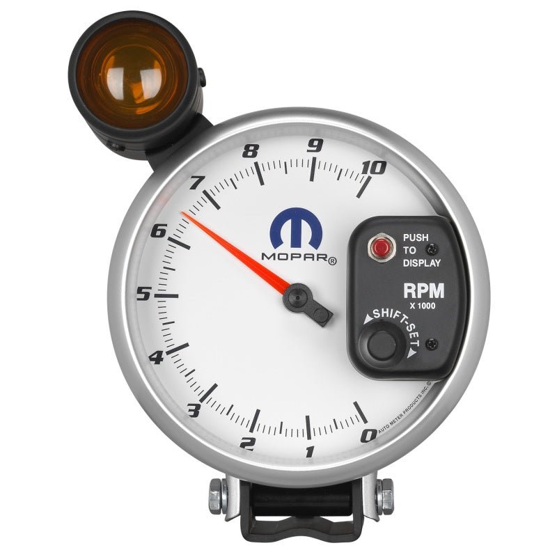 AutoMeter - AutoMeter Gauge Tachometer 5in. 10K RPM Pedestal W/ Ext. Shift-Lite White Mopar - Demon Performance