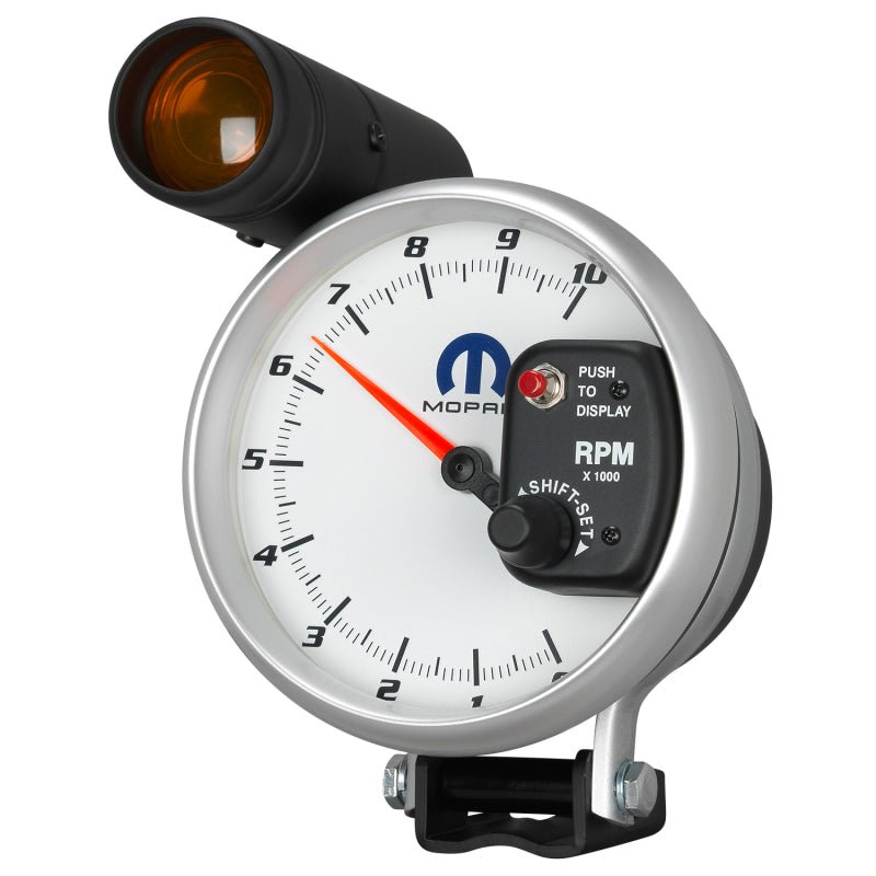 AutoMeter - AutoMeter Gauge Tachometer 5in. 10K RPM Pedestal W/ Ext. Shift-Lite White Mopar - Demon Performance