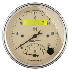 AutoMeter - AutoMeter Gauge Tach/Speedo 3-3/8in. 120MPH & 8K RPM Elec. Program. Antq Beige - Demon Performance