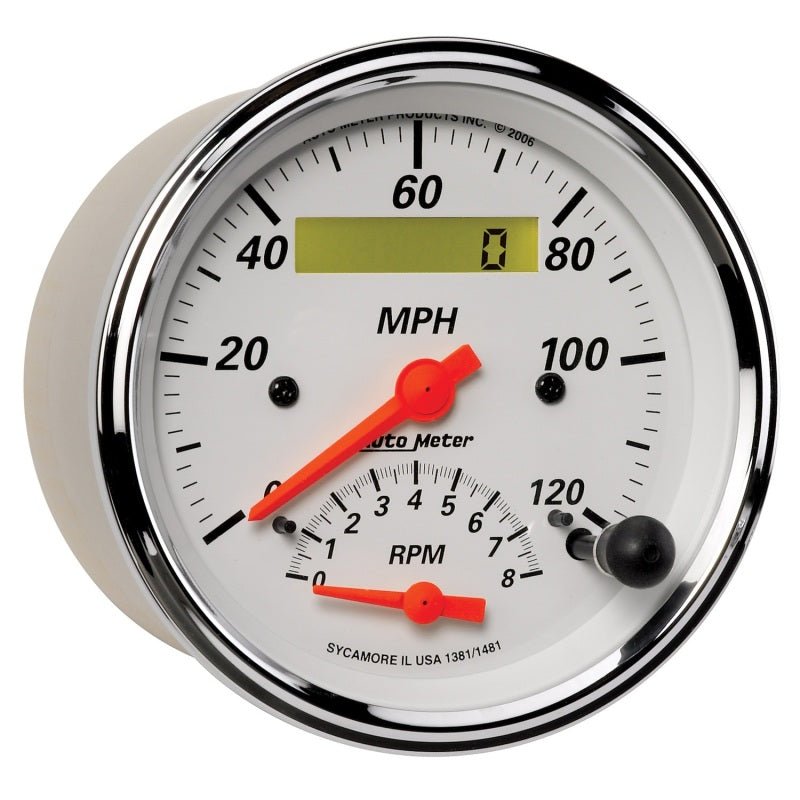 AutoMeter - AutoMeter Gauge Tach/Speedo 3-3/8in. 120MPH & 8K RPM Elec. Program. Arctic White - Demon Performance