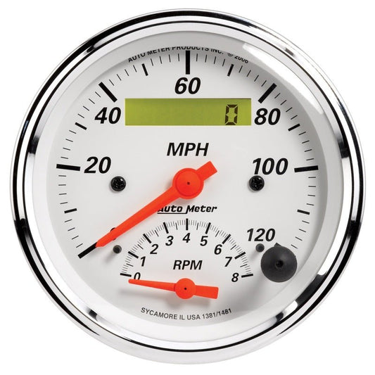 AutoMeter - AutoMeter Gauge Tach/Speedo 3-3/8in. 120MPH & 8K RPM Elec. Program. Arctic White - Demon Performance