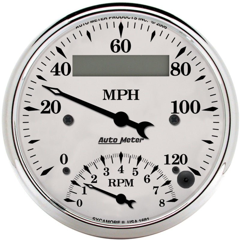 AutoMeter - AutoMeter Gauge Tach/Speedo 3-3/8in. 120MPH & 8K RPM Elec. Program. Old Tyme Wht - Demon Performance