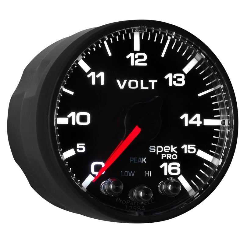 AutoMeter - AutoMeter Gauge Voltmeter 2-1/16in. 16V Stepper Motor W/Peak & Warn Blk/Blk Spek-Pro - Demon Performance