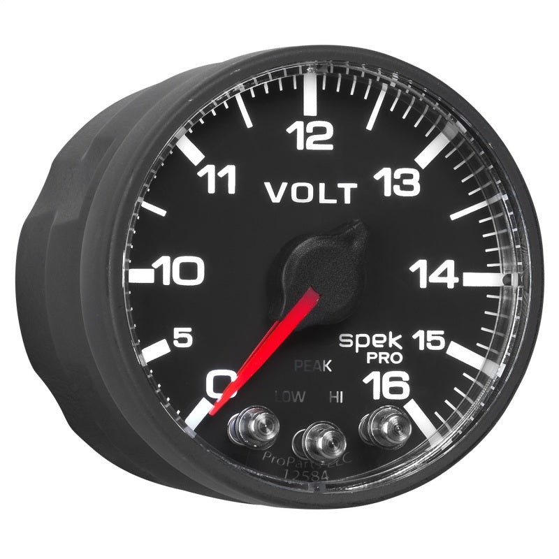 AutoMeter - AutoMeter Gauge Voltmeter 2-1/16in. 16V Stepper Motor W/Peak & Warn Blk/Blk Spek-Pro - Demon Performance