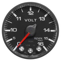 AutoMeter - AutoMeter Gauge Voltmeter 2-1/16in. 16V Stepper Motor W/Peak & Warn Blk/Blk Spek-Pro - Demon Performance